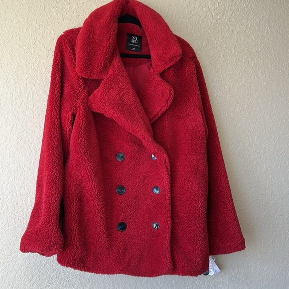 NWT New York & Company Red Double Breasted Sherpa Jacket - Picture 2 of 14